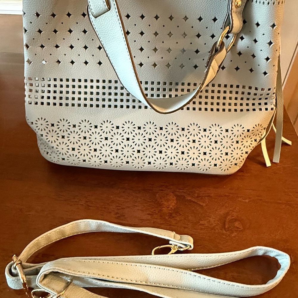 Women's Cream Laser-Cut Tote Bag with Removable Strap